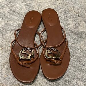 Gucci Brown Sandals with Silver Logo
